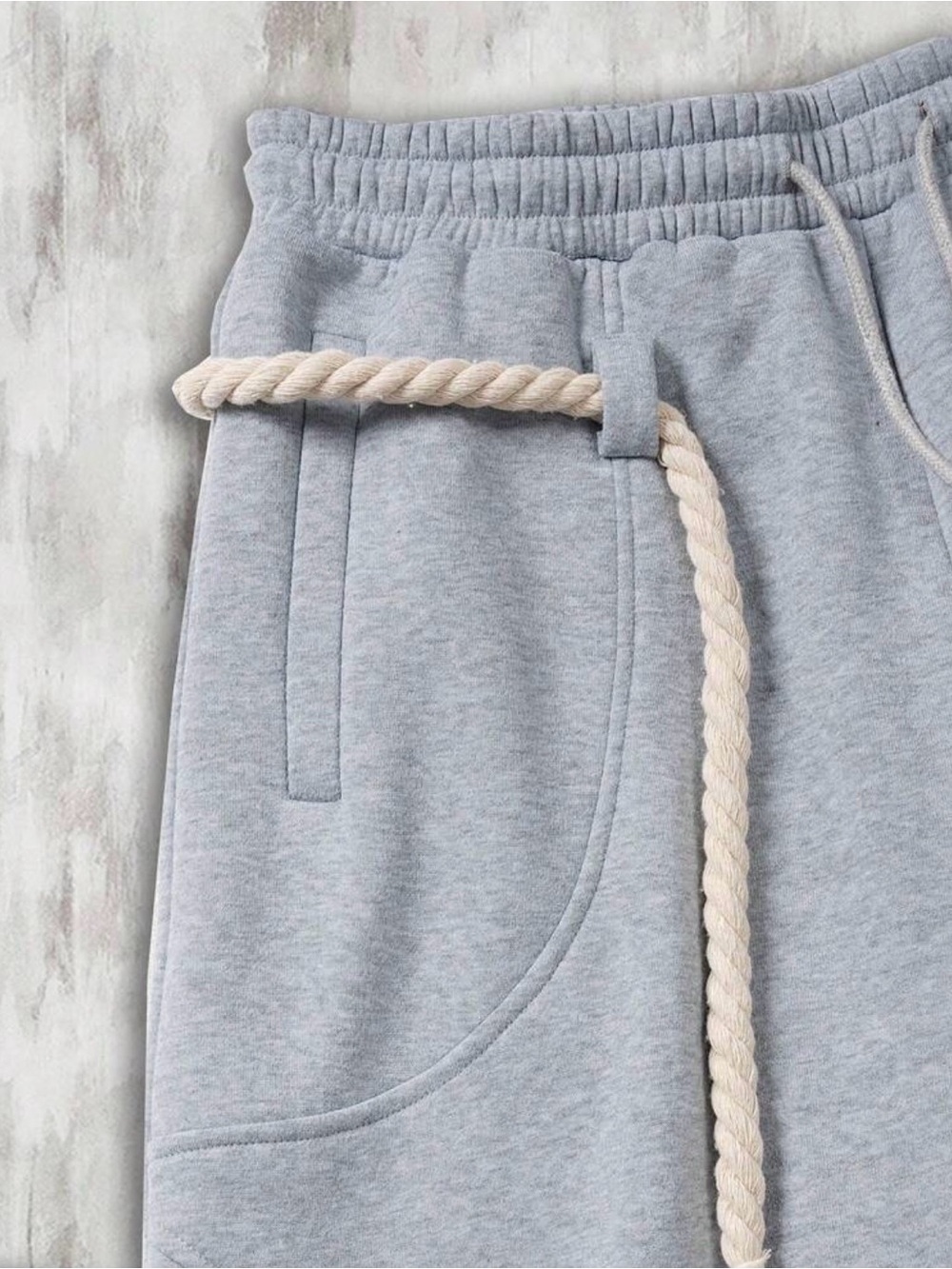 Gray Wide-Leg Sweatpants with Rope Drawstring - Picture 5 of 6